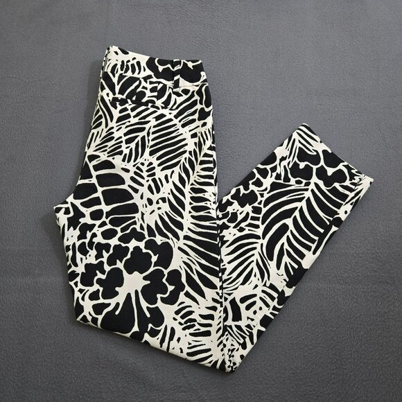Talbots Hampshire Women 2 Black & White Textured Leaf Print Low Rise Ankle Pants - Picture 2 of 12
